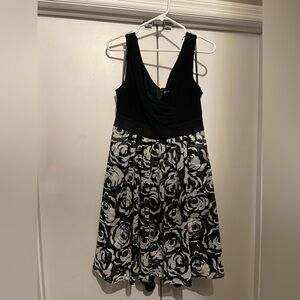 White House Black Market Black and White Rose Midi Dress